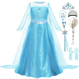 Luzlen Snow Princess Costume for Toddler Girls Kids Blue Princess Dress Up with Wig Halloween Birthday Cosplay Outfits, 4-5T(Tag 120)