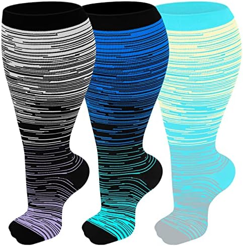 Refeel 3 Packs Plus Size Compression Socks Wide Calf For Women & Men - Large Size Knee High Support Stockings For Medical…