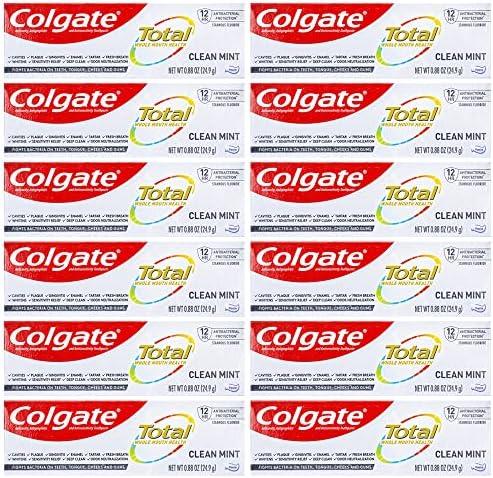 Colgate Total Toothpaste, Clean Mint, Travel Size 0.88 oz (24.9g) Pack of 12