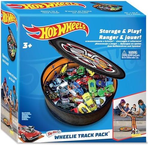 Hot Wheels Tara Toy: ZipBin Wheelie Track Pack - Unzips Into A Racetrack Mat, Holds 100 Toy Cars, Storage & Play, Circle Tire Design, Kids Ages 3+