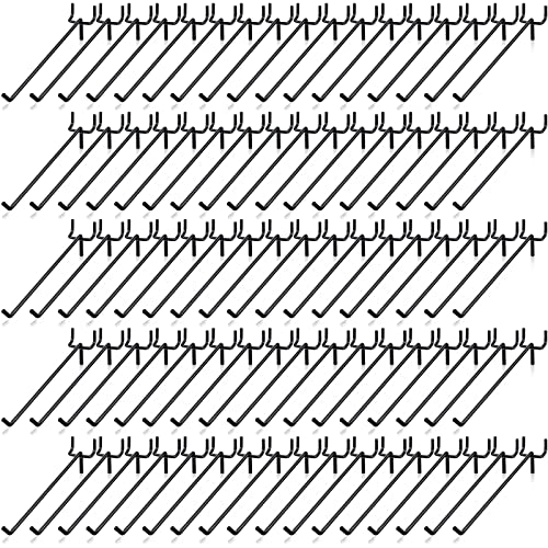 Shimeyao 100 Pcs Peg Board Shelving Hooks Stainless Steel Display Hook Hanging Peg Board Holder Wall Hook for 1/8 1/4 Garage Storage Organizer(8 Inch,Black)
