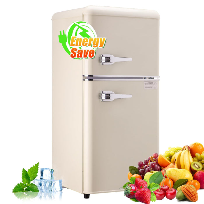 Cucina Magica Mini Fridge for Bedroom, 3.2 Cu.Ft Mini Fridge, Retro Refrigerator with Adjustable and Removable Double Doors, Suitable for Office, Bedroom, Dormitory or Cabin, Blue