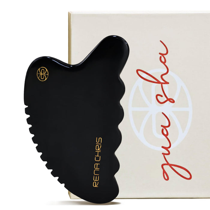 Rena Chris Gua Sha Facial Tools, Natural Jade Stone Guasha, Manual Massage Sticks for Jawline Sculpting and Puffiness Reducing, Scraping Massage Tool, Skin-Care Gift (Wave-Edge)