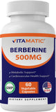 Vitamatic Berberine Supplement 500mg - 60 Vegetable Capsules - Made in The USA - Gluten Free - Non-GMO (2 Bottles)