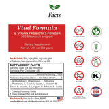 Foods For Gut Vital Formula 12 Strain Probiotics Powder 260 Billion CFU 30 Grams | Digestive & Immune Support | High Potency