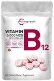 Micro Ingredients Vitamin B12 5000mcg | Methyl B12 Active Form – 240 Chewable Tablets | Fast Dissolve, Natural Strawberry Flavor, Support Energy, Metabolism Health | Vegan, Non-GMO, & No Glute