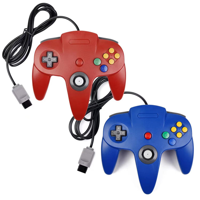 XINHONGRY 2 Pack N64 Controller, Classic Retro Wired N64 64 Bit Gamepad Joystick for Ultra 64 Video Game Console N64 System (Blue+Red