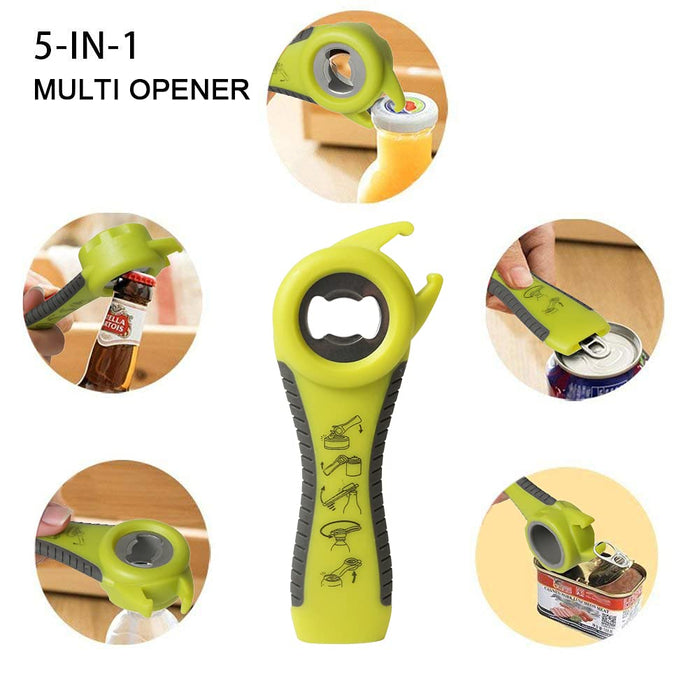 Jar Opener Bottle Opener for Weak Hands, 5 in 1 Multi Function Can Opener Bottle Opener Kit with Silicone Handle Easy to Use for Children, Elderly and Arthritis Sufferers (NEW GREEN)