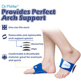 DR. POTTER+ Arch Support Sleeves for Plantar Fasciitis Relief, Adjustable Compression Bands with Removable Arch Support Pads for Fallen Arches, High Arch, Flat Feet, Feet Pain Relief - Blue