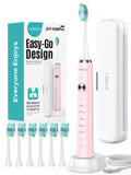 COSLUS Electric Toothbrush for Adults and Kids: Wireless Rechargeable Tooth Brush for Kid Ages 12+ and Adult with Portable Travel Case, 5 Modes 47000 VPM Power Toothbrushes 6 Brush Heads Pink