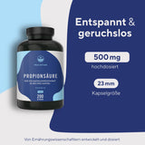 Propionsäure (Natriumpropionat) - 200 Kapseln (500mg) - Deutsche Herstellung - Vegan - TRUE NATURE®