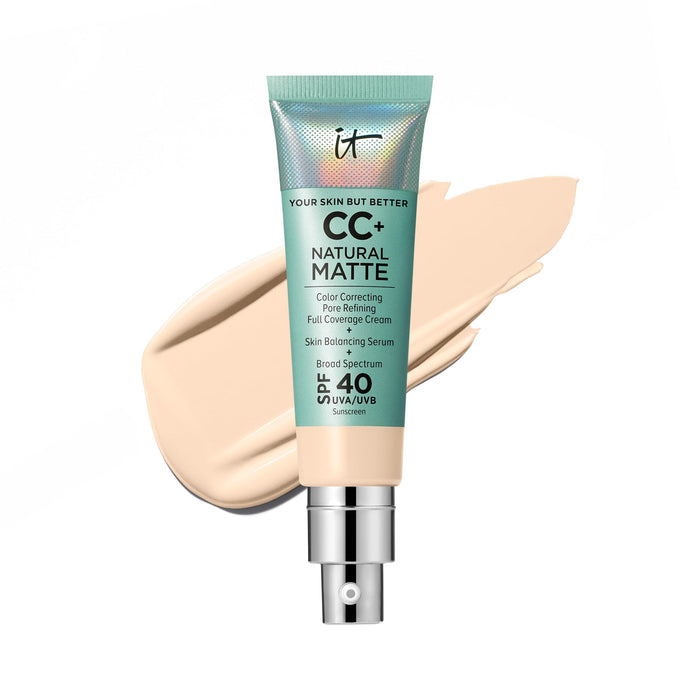 IT Cosmetics CC+ Cream Natural Matte Foundation with SPF 40 - Shine-Reducing & Long-Wear Full Coverage Foundation For Oily Skin - With Hyaluronic Acid - Non-Comedogenic, Fair Warm - 1.08 fl oz