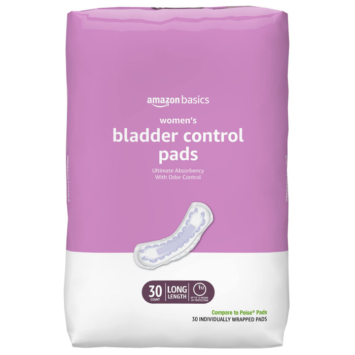 Amazon Basics Women's Incontinence Pads, Bladder Control & Postpartum, Ultimate Absorbency, Unscented, 30 Count, (1 Pack of 30)