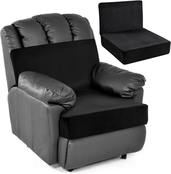 HOMBYS Memory Foam Recliner Cushion for Elderly, 4" Thickness Seat Cushion with Lumbar Support Pillow, Non-Slip & Supportive Chair Seat Cushion with Backrest, (Black, 22"x22"+13.8" Backrest)
