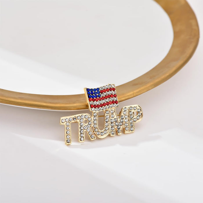 Crystal Trump Pins with The USA Flag,Rhinestone Trump Lapel Brooches Souvenir for United States of 2024 Presidential Election Trump Maga Merchandise