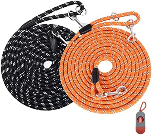 (2 Pack) Long Dog Leash for Dog Training 15FT/30FT/50FT, Dog Rope Check Cord with Reflective Thread for Large Medium Small Dogs, Dog Tie-Out Cable Lead for Hunting, Camping&Backyard