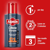 Alpecin Caffeine Natural Hair Shampoo C1 2x 375ml | Against Stronger Thinning and Thicker Hair | | Hair Care for Men Made in Germany