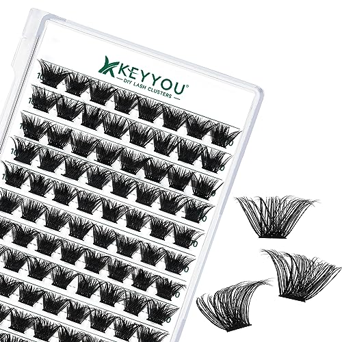 Lash Clusters 96pcs Individual Lashes D Curl 10mm Eyelash Clusters KEYYOU Volume Wispy Lash Extension Soft&Comfortable Easy DIY at Home(Y24,D-10mm)