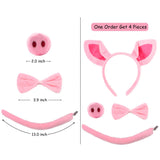 HODRME 4 Pieces Pig Ears and Tail Set-Pink Pig Headband Tail Nose Bow Tie Cosplay Party Halloween Costume Accessories for Kids and Adults