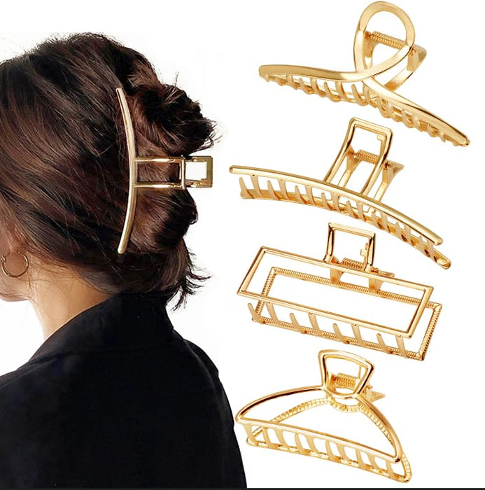 4 Pack Large Metal Hair Clips for Thin to Thick Curly Hair, 4.3 Inch Big Nonslip Gold Color Clamps, Perfect Fashion Jaw Claw Hair Styling Accessories for Women and Girls, Christmas Gifts