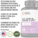 Crazy Muscle Keto Friendly L Glutamine Capsules 1000mg, Post Workout Supplement to Increase Recovery, Decrease Delayed Onset Muscle Soreness, Reinforce Strength Gains & Heal Leaky Gut (100 Pills)