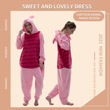 COSUSKET Fitted Unisex Adult Pig Onesie Pajamas, Halloween Flannel Women's Cosplay Animal One Piece Costume Pink