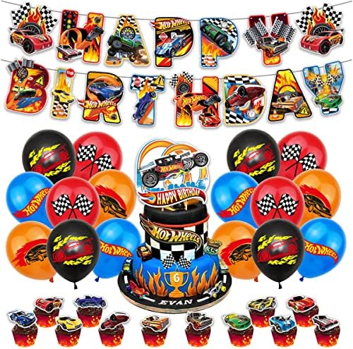 hot wheels Birthday Party Supplies, hot wheels Party Decorations Included Birthday banner, Cake Topper, Cupcake Topper, Balloons