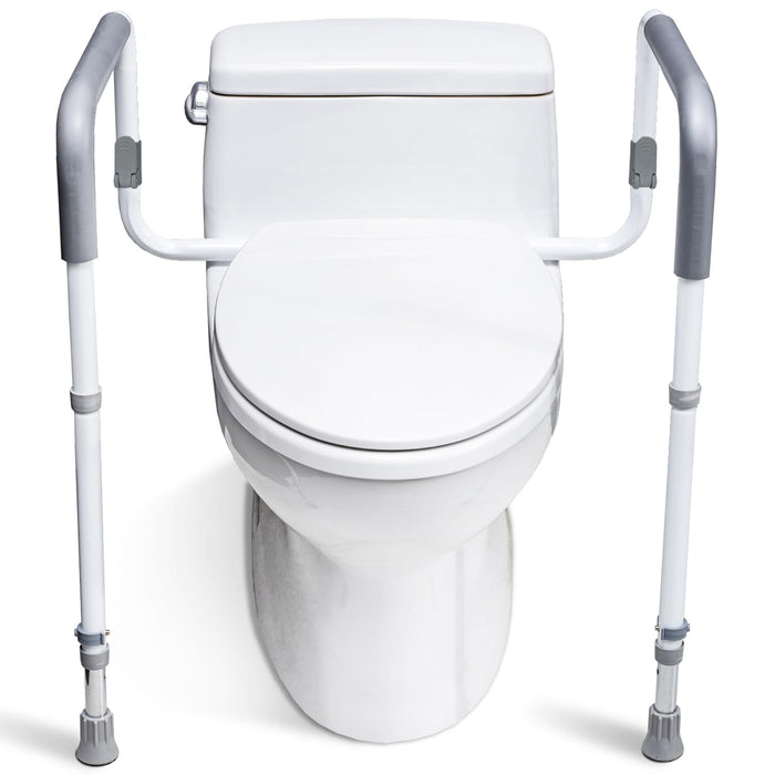 WeHwupe Toilet Safety Rails for Elderly Adults - Adjustable Bathroom Toilet Safety Frame with Handles - Stand Alone Toilet Grab Bar for Senior, Handicap & Disabled,Fits Most Toilets