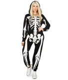 Tipsy Elves Halloween Skeleton Costume for Women - Comfy Easy Adult Onesie Jumpsuit - Front and Back Print with Zip Up Mask - Women's White Skeleton Jumpsuit Halloween Costume Size XX-Large