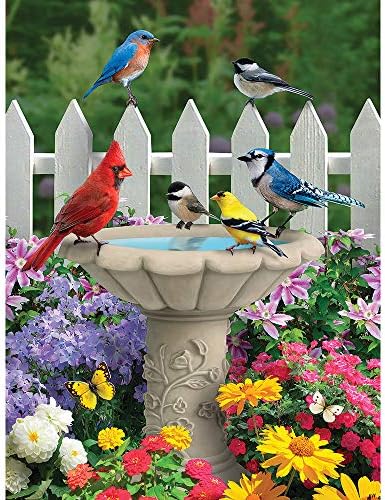 Bits and Pieces – 500 Piece Jigsaw Puzzle for Adults – Summer Garden Friends - Bird Bath Flower Fence Yard Outdoor Animal Jigsaw Puzzle by Artist Alan Giana, Completed Puzzle Size: 18" x 24"