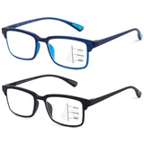 CARA Premium 2 Pack Progressive Multifocus Reading Glasses, Lightweight TR90 Frame Anti-blue Light Computer Readers, Standard for Distance Range Approx 20ft, 0x on Top, Black& Blue,2.0x