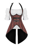 Kranchungel Womens Halloween Costume Steampunk Corset and Pirate Shirt Renaissance Blouse Gothic Burlesque Corsets Costumes 3X-Large Brown