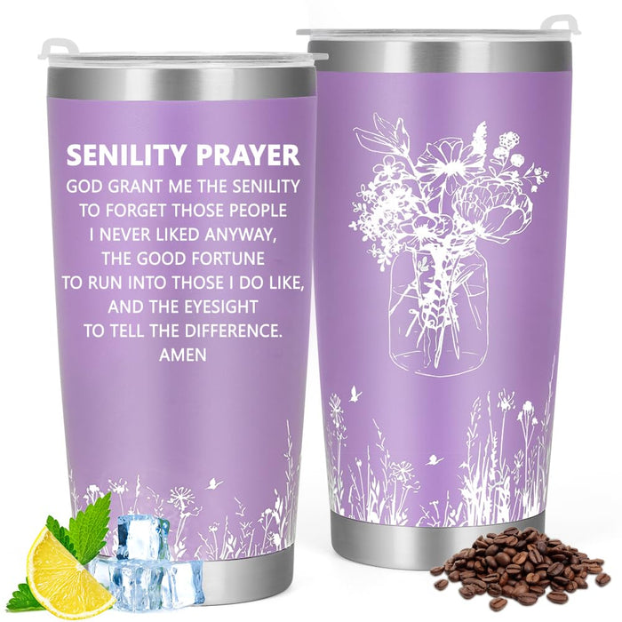 Cessfle Senility Prayer Tumbler, 20oz Christian Tumblers for Women, Encouraging Inspiration Gifts For Elderly Women, Christian Senility Prayer Tumblers With Handle Straw and Lid Faith Tumbler Cup