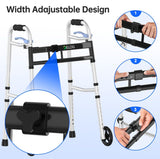 Delog Folding Walker for Seniors with 5” Front Wheels, Width Adjustable Compact Standard Walker Support Up to 350lbs, Lightweight Folding 2 Wheels Walker for Seniors, Adults