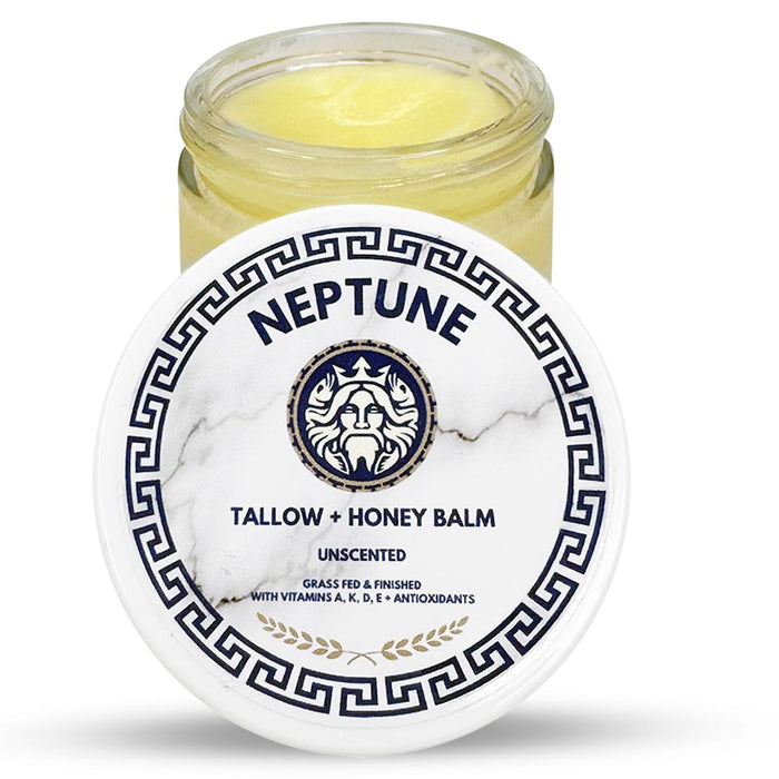 Neptune's Tallow and Honey Balm (2 oz) - Grass Fed Beef Tallow & Honey Balm w/Vitamins A, K, D, E - All Purpose Tallow Natural Skin Care, Eczema, Psoriasis, Bio-Compatiable Skin Care