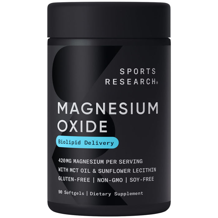 Sports Research® Magnesium Oxide with Coconut Oil - Heart and Bone Health - Gluten Free, Non-GMO, Soy Free - 90 Softgels
