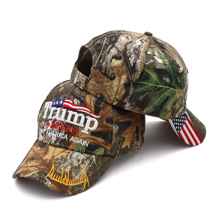 Trump 2024 Hat MAGA Hat Embroidered Save America Again Donald Trump Slogan USA Adjustable Camo Baseball Cap for Woman Men