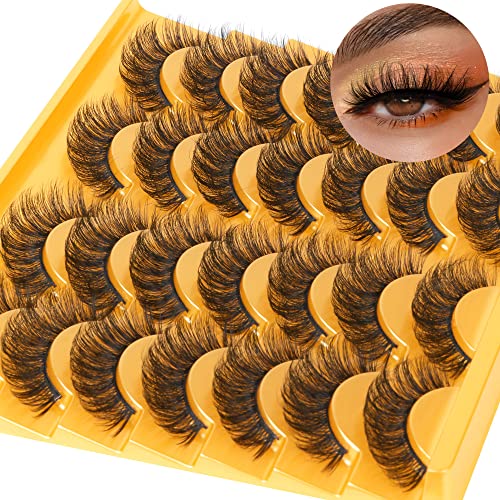 Natural False Eyelashes Wispy Mink Lashes Fluffy 15mm Cat Eye Lashes Pack Natural Look 3D 14 Pairs Fake Eyelashes by TNFVLONEINS