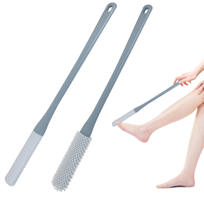 OWIIZI Toe Cleaning Brush 15.7" Foot Scrubber in Shower with Long Handle Silicone Foot Brush Soft Skin Exfoliation Lotion Applicator for Foot Seniors,Elderly, Men and Women 2Pack