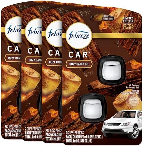 Febreze Air Freshener – Car Vent Clip – Cozy Campfire 4 Ct Pack of 2