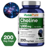 NusaPure Choline Bitartrate 1000 mg 200 Veggie Capsules (Vegetarian, Non-GMO)