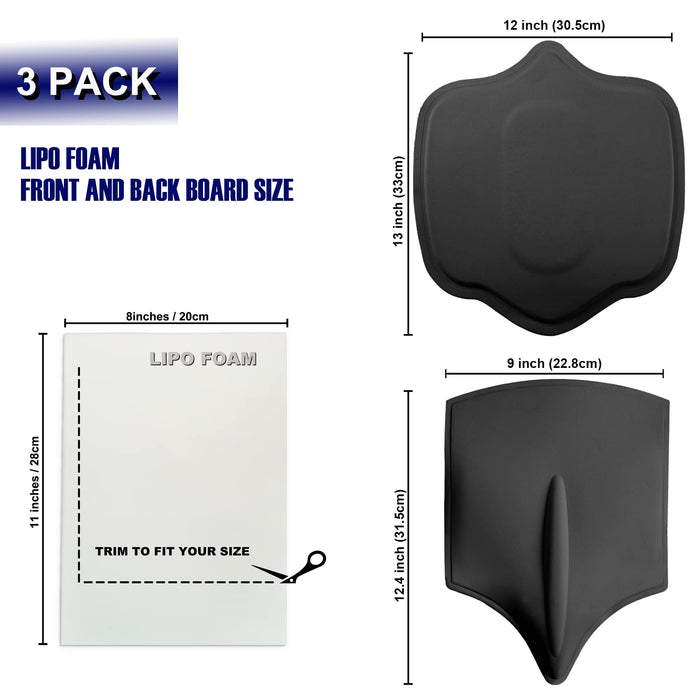 KUSMOO 3 Pack Lipo Foam Board Ab Board Post Surgery Liposuction Abdominal Flattening Compression Board BBL Lumbar Molder Backboard For Liposuction