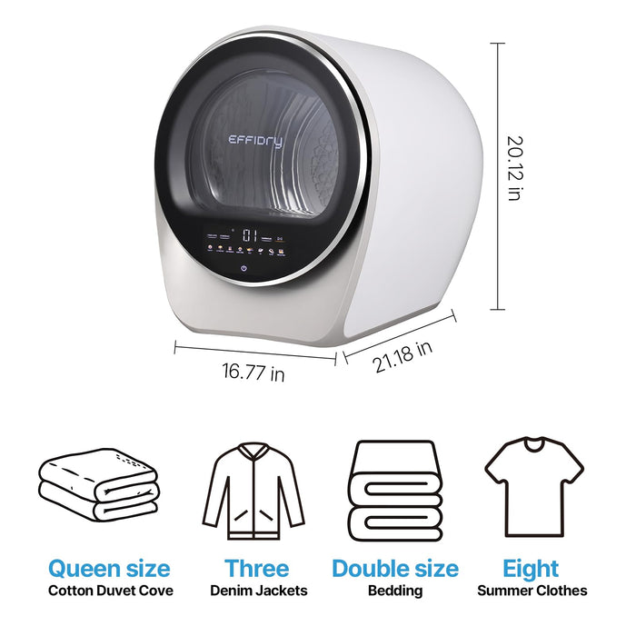 Effidry S3 Compact Clothes Dryer 1.0 cu.ft Capacity 110V 1050W Portable Dryers Machine with Stainless Steel Drum 8 Drying Mode for Small Spaces,Apartments dorm Mini electric secadora portatil de ropa