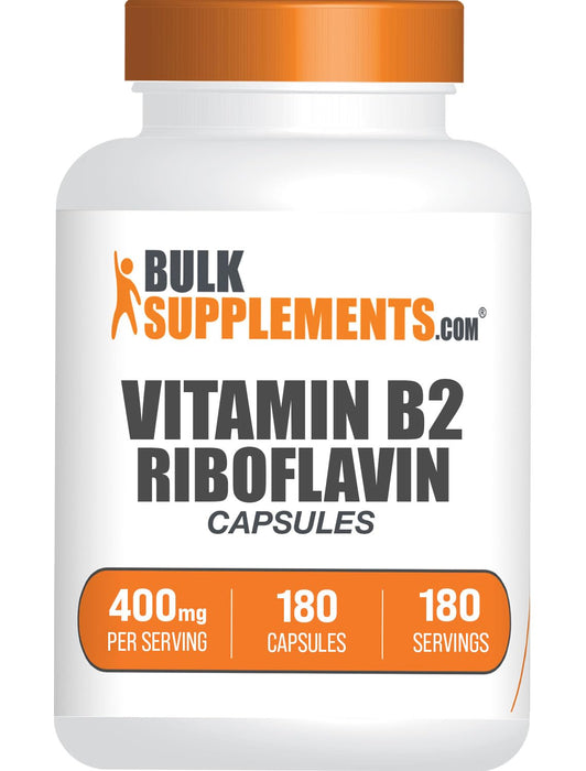 BulkSupplements.com Riboflavin Capsules - Vitamin B2 400 mg, Vitamin B Supplements - Riboflavin 400mg, Vitamins for Energy - Gluten Free, 1 Capsule per Serving, 180 Capsules, Pack of 1