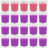 20 Packs Advent Candles with Clear Glass Holder, 15 Purple and 5 Pink Votive Candles, Unscented Seasonal Celebration Candles for Christmas Table Decoration