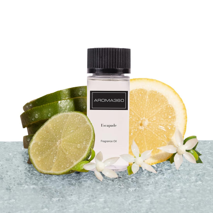 Aroma360 - Escapade Fragrance Oil Scent - Luxury Aromatherapy Scent Diffuser Oil - Hints of Lemon, Ocean, Bergamot, & Fragrant Jasmine - for Essential Oil Diffusers - for Home & Office - 50ML