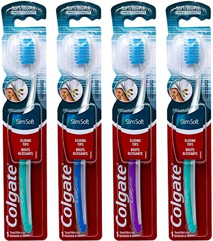 Colgate Slim Soft Toothbrush, Gliding Tips, Compact Soft (Colors Vary) - Pack of 4
