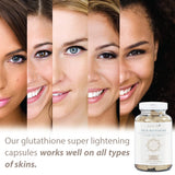 Glutathione Skin Whitening Pills – Natural Skin Lightening Pills with Collagen, Acne Scars & Dark Spot Remover, Skin Bleaching Supplement with Anti-Aging & Antioxidant Effect, 90 Vegan Capsules