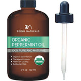 Organic Peppermint Essential Oil - Huge 4 FL OZ - 100% Pure & Natural – Premium Natural Oil with Glass Dropper (Peppermint Oil)