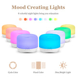 Aromatherapy Essential Oil Diffuser for Room: 500ml Oil Diffuser Colorful Aroma Air Humidifier with Adjustable Cool Mist Mode, Waterless Auto Off Ultrasonic Diffusers for Large Room Home Office(White)